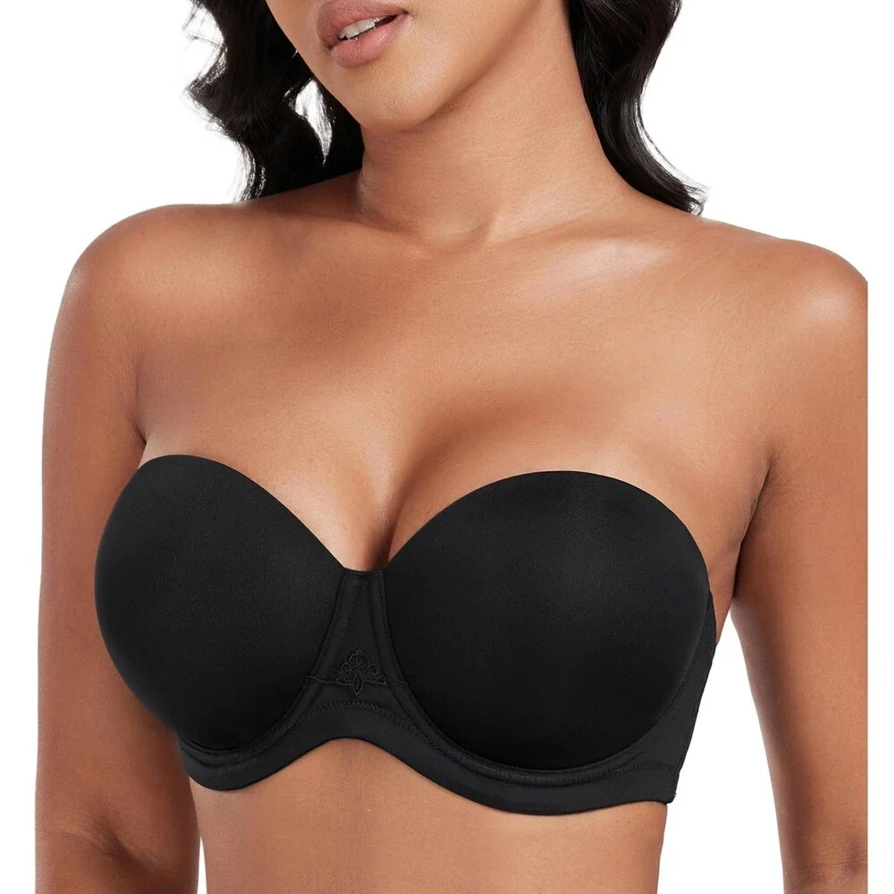 DotVol Women's Black Multiway Strapless Bra Full Figure Underwire Contour 36C